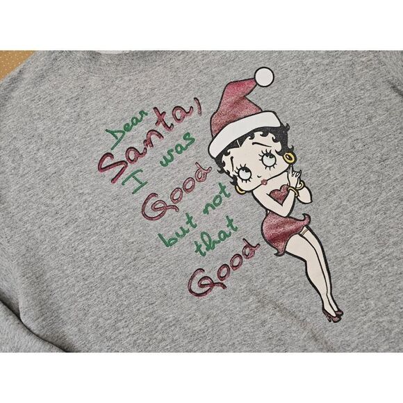 Vintage Betty Boop Naughty Christmas Sweatshirt Grey Large Boxy Fit Cartoon - Picture 3 of 9
